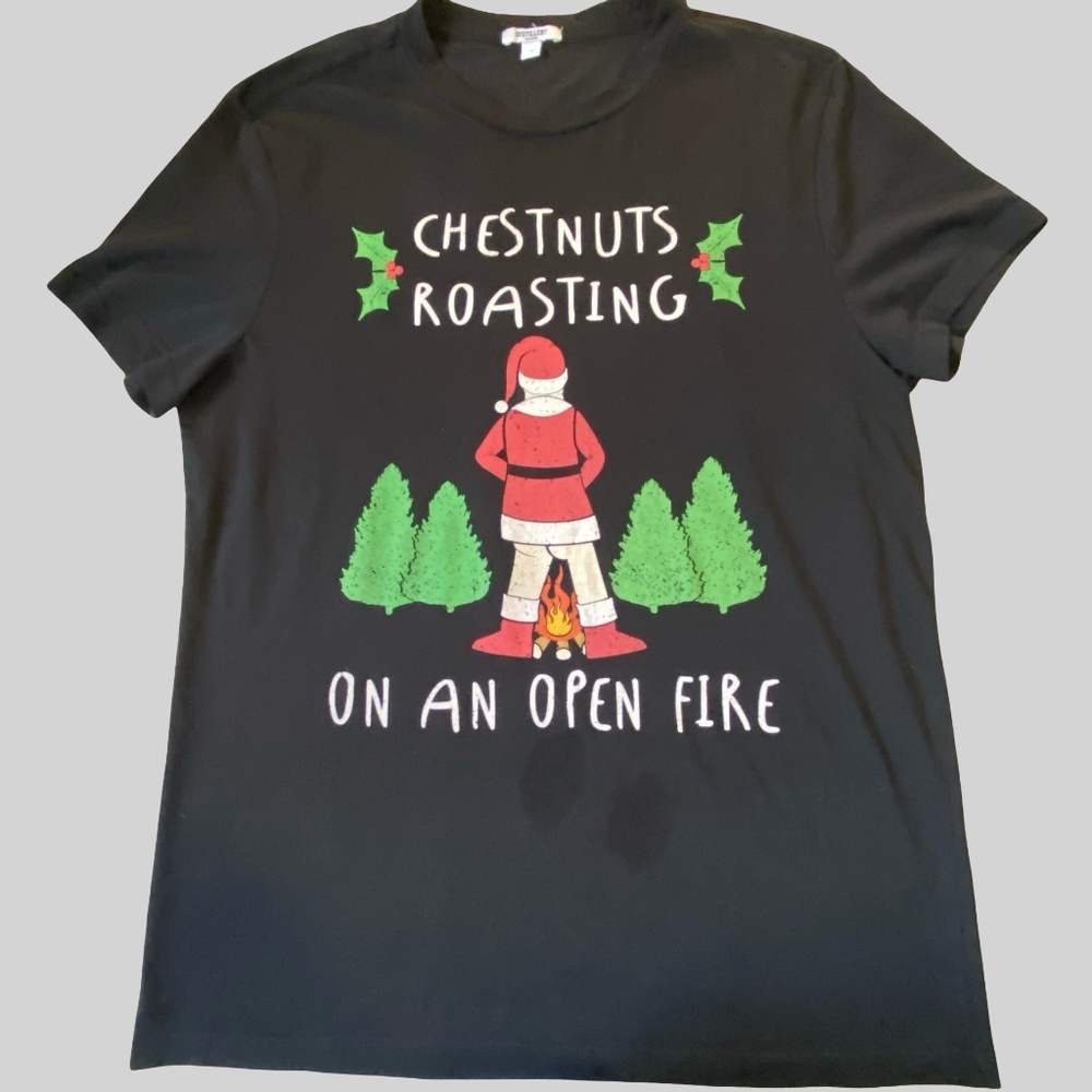 Distillery Apparel Mens Black Cotton Festive Funny Holiday T-Shirt- Sz-L